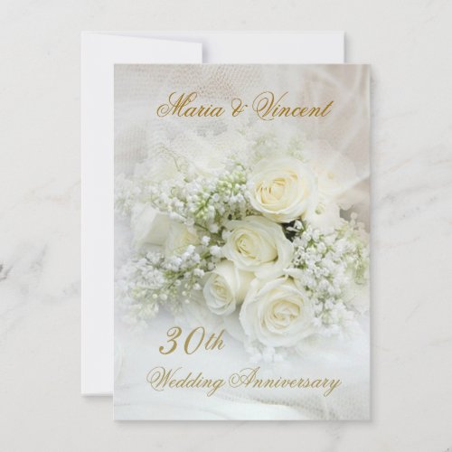 Gorgeous white roses 30th Wedding Anniversary Personalized Invitation