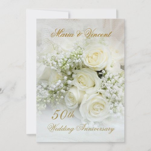 Gorgeous white roses 50th Wedding Anniversary Personalized Invites