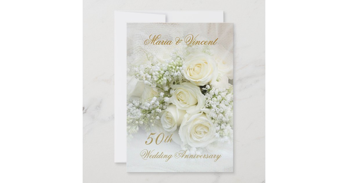 white roses 50th Wedding Anniversary Invitation Zazzle