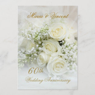 Gorgeous white roses 60th Wedding Anniversary Invitation