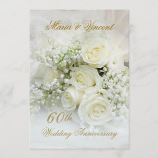 Gorgeous white roses 60th Wedding Anniversary Invitation