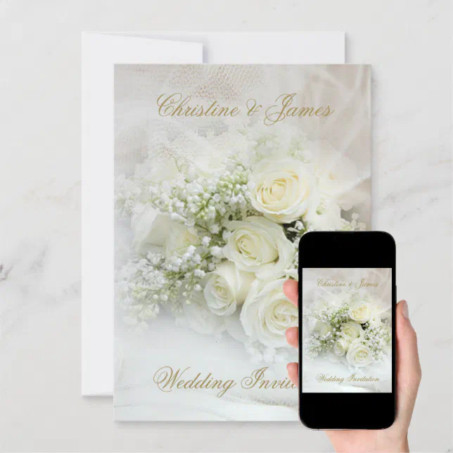 Gorgeous white roses Wedding Invitation | Zazzle
