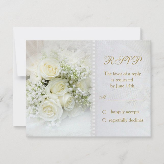 Gorgeous white roses Wedding RSVP Invitation (Front)