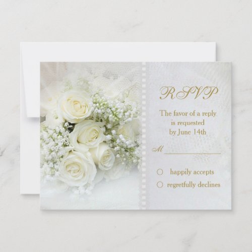 Gorgeous white roses Wedding RSVP Invitation