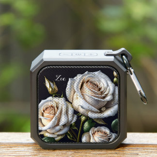 Gorgeous white roses with golden details bluetooth speaker