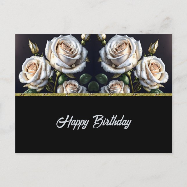 Gorgeous white roses with golden details, elegant  postcard (Front)