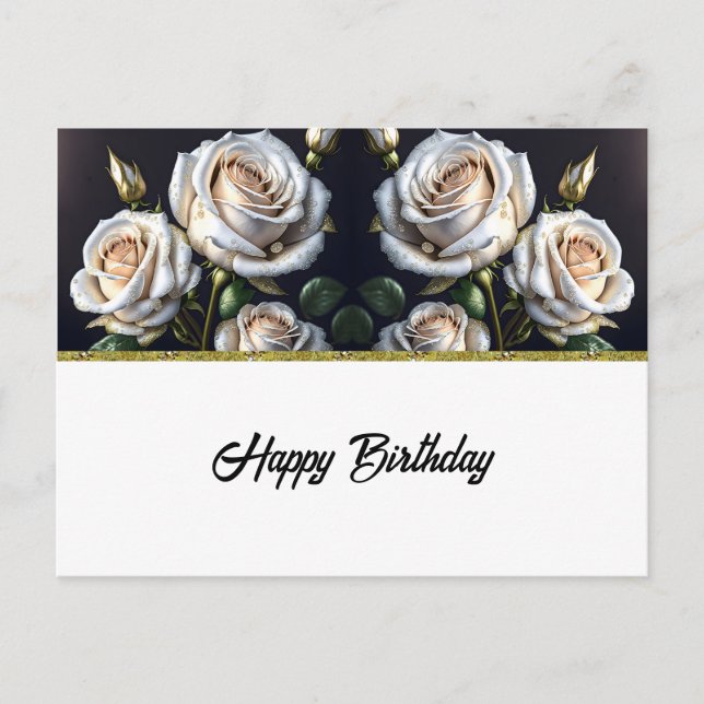 Gorgeous white roses with golden details, elegant  postcard (Front)