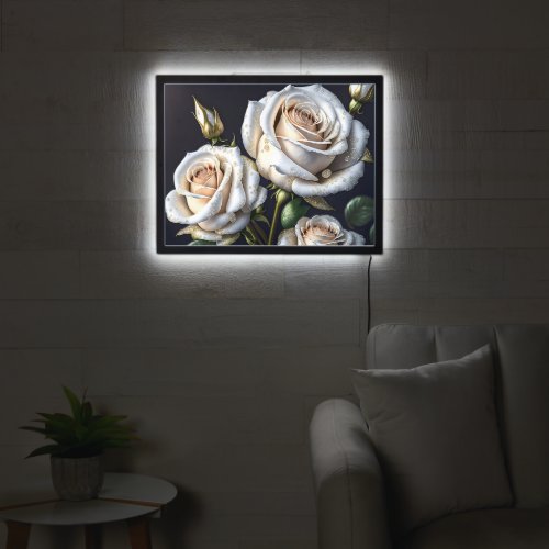 Gorgeous white roses with golden details LED sign