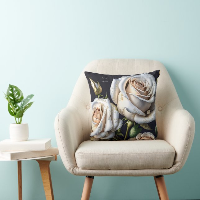 Gorgeous white roses with golden details throw pillow (Chair)