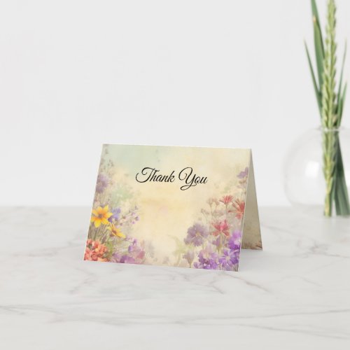 Gorgeous Wild Flowers Elegant Wedding  Thank You Card