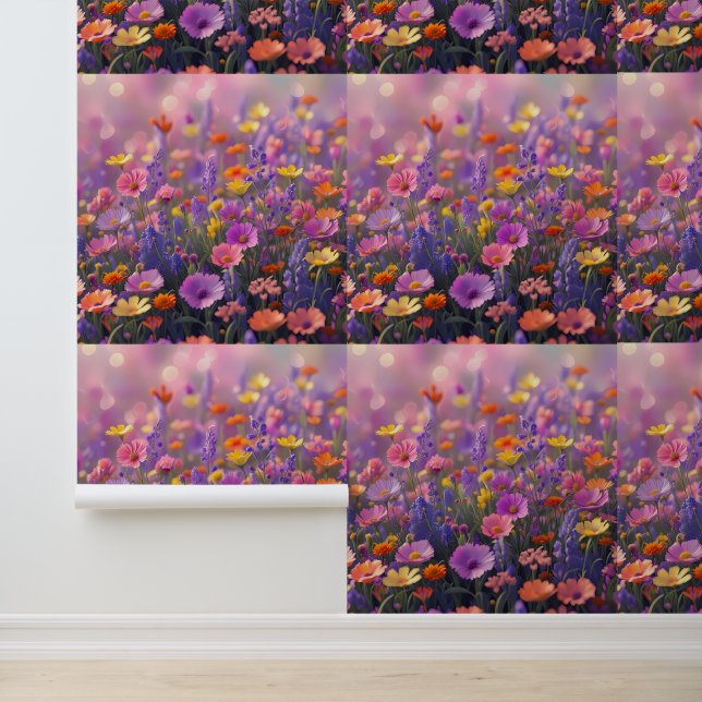 Gorgeous Wildflower Floral Meadow Peel and Stick Wallpaper (Application)