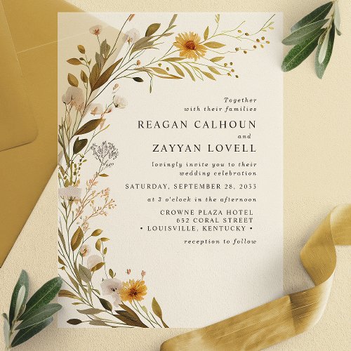 Gorgeous Wildflower Rustic Floral Wedding Vellum Invitations