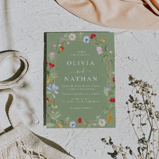 Gorgeous Wildflower Wreath Sage Wedding  Invitation