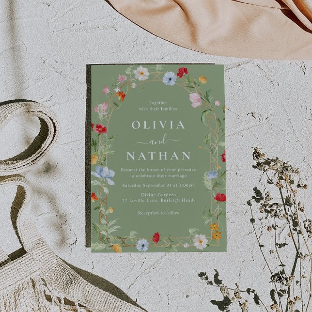 Gorgeous Wildflower Wreath Sage Wedding  Invitation (Creator Uploaded)