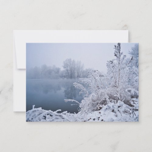 Gorgeous Winter Lake Scene RSVP Thank You Card