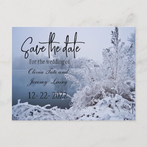 Gorgeous Winter Lake  Scene Save the Date Postcard