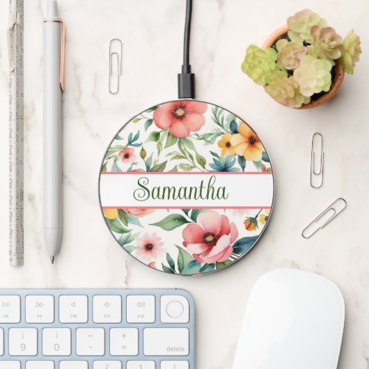 Gorgeous wireless charger floral personalized (Desk)