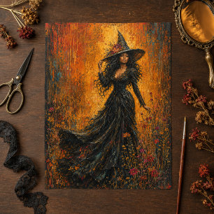 Gorgeous Witch in Large Hat Decoupage Tissue Paper
