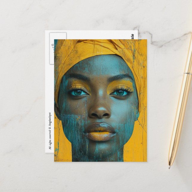 Gorgeous Woman Wearing Yellow Postcard (Front/Back In Situ)