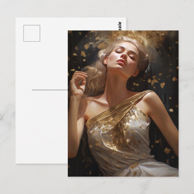  Gorgeous Woman with Golden Glitter Background  Postcard (Front/Back)