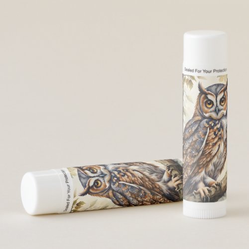 Gorgeous Wood Owl on Tree Branch Leaves Lip Balm