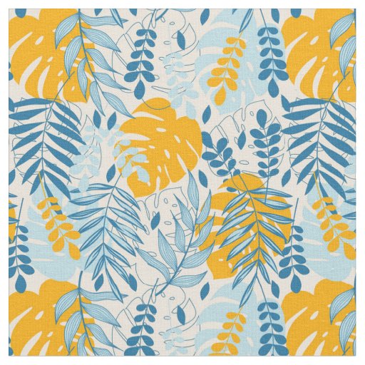 Gorgeous Yellow and Blue Tropical Plants Fabric