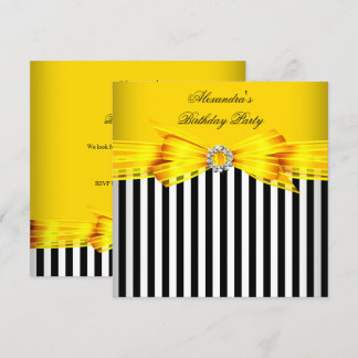 Gorgeous Yellow Black White Stripe Birthday Party Invitation