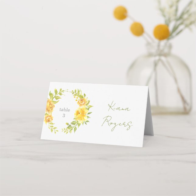 Gorgeous Yellow Floral Place Card (Front)