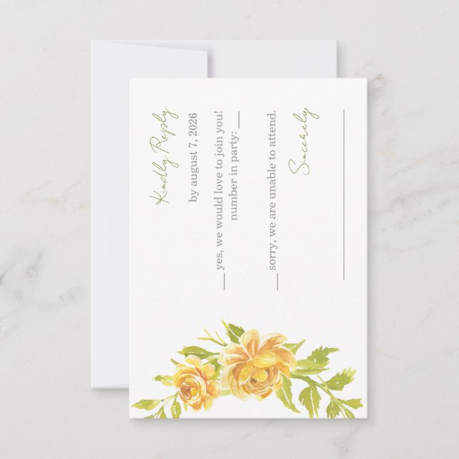 Gorgeous Yellow Floral Wedding Response Card (Front)
