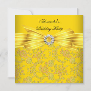 Gorgeous Yellow Rose Damask Birthday Party Invitation