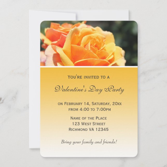 Gorgeous yellow rose flower Valentine's Day party Invitation (Front)