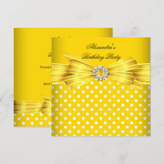 Gorgeous Yellow White Polka Dots Birthday Party Invitation