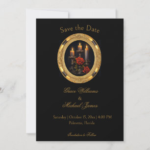 Gorgeously Gothic Candles & Roses Save The Date Invitation