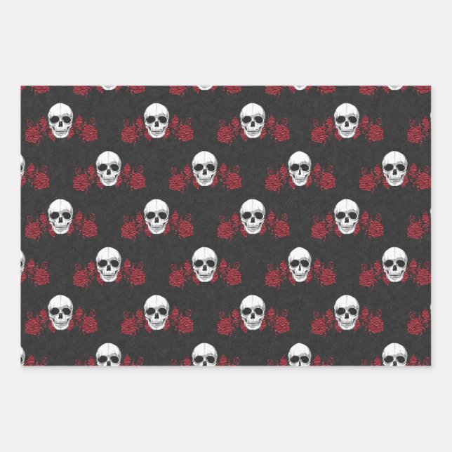 Gorgeously Gothic Red & Black Skull Wrapping Paper (Front)