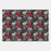 Guns N Roses Inspired Skulls & Roses Gift Wrapping Paper : 2 x Sheets With  Tags