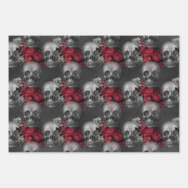 Gorgeously Gothic Skulls and Designs Wrapping Paper Sheets (Front)