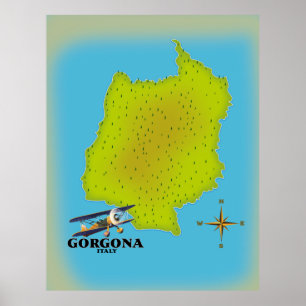 Gorgona Italy map travel poster. Poster