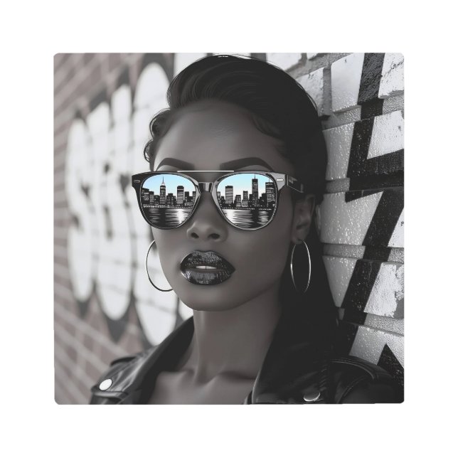 Gorgous Woman in City with Sunglasses Metal Print (Front)