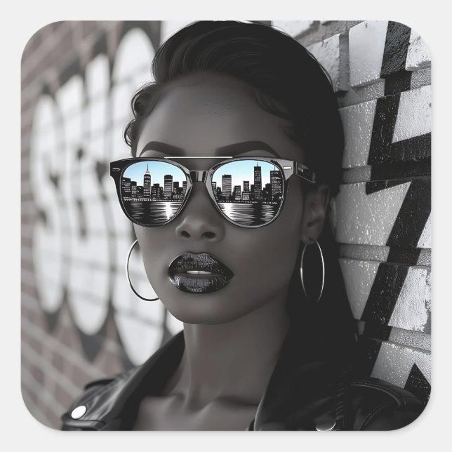 Gorgous Woman in City with Sunglasses Square Sticker (Front)