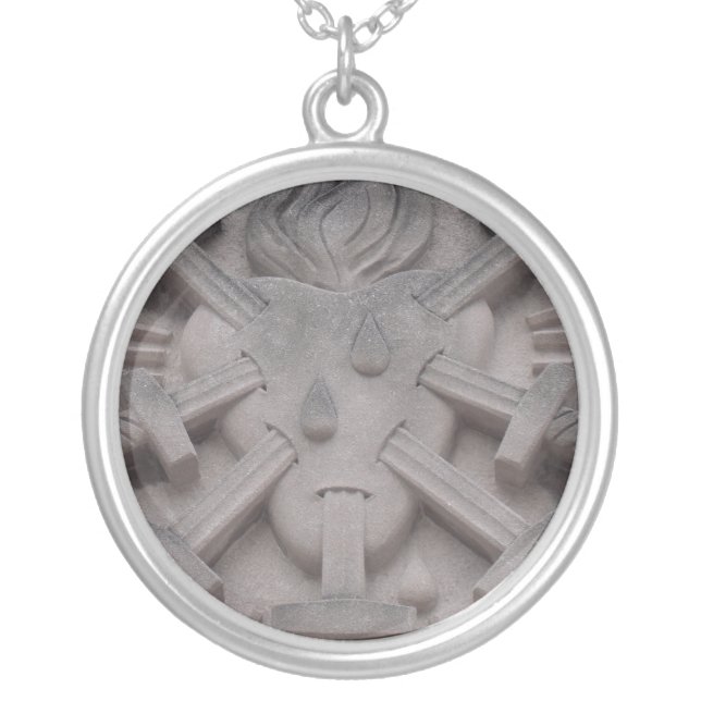 Gorhic Stone Heart Swords Sterling Silver Necklace (Front)