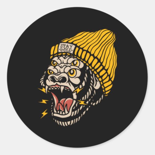Gorilla American Traditional Tattoo Inked Old Scho Classic Round Sticker