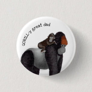 Gorilla and baby 'great dad' badge button