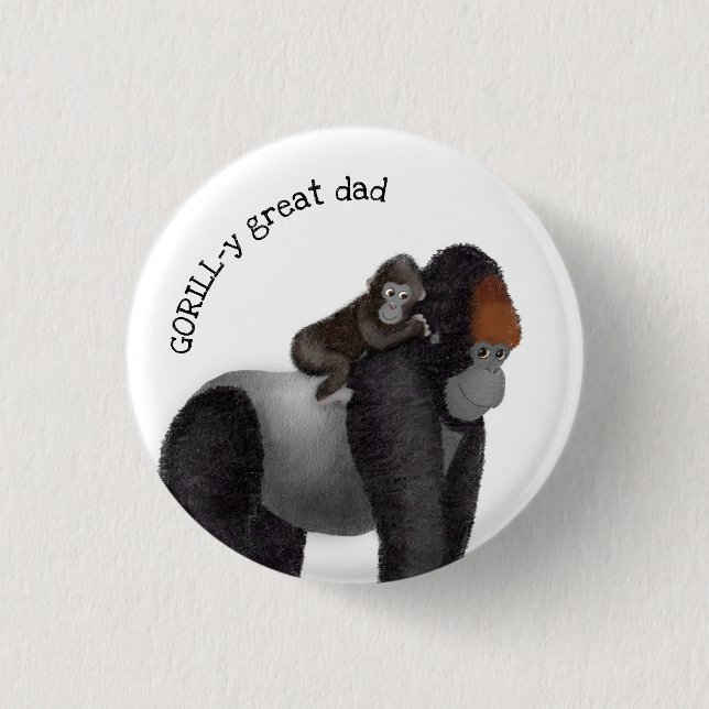 Gorilla and baby  'great dad' badge button (Front)