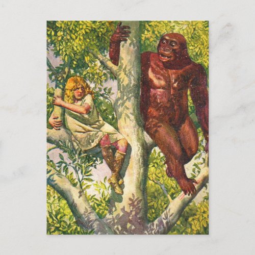 Gorilla and Girl Sitting in a Tree vintage Postcard