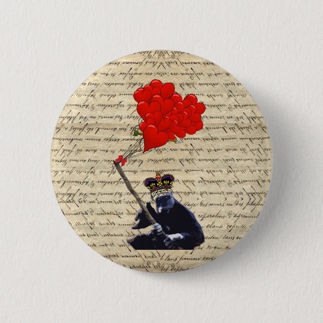 Gorilla and heart balloons button (Front)