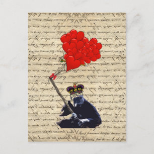 Gorilla and heart balloons postcard