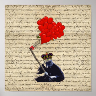 Gorilla and heart balloons poster