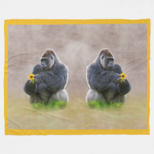 Gorilla and Yellow Daisy Fleece Blanket