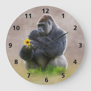 Gorilla and Yellow Daisy Large Clock