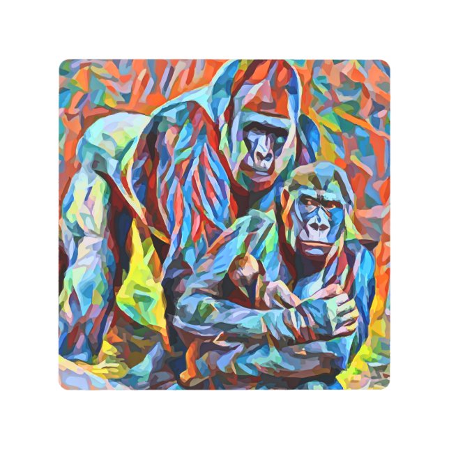 Gorilla Ape Family Abstract Animals Wildlife Art  (Front)